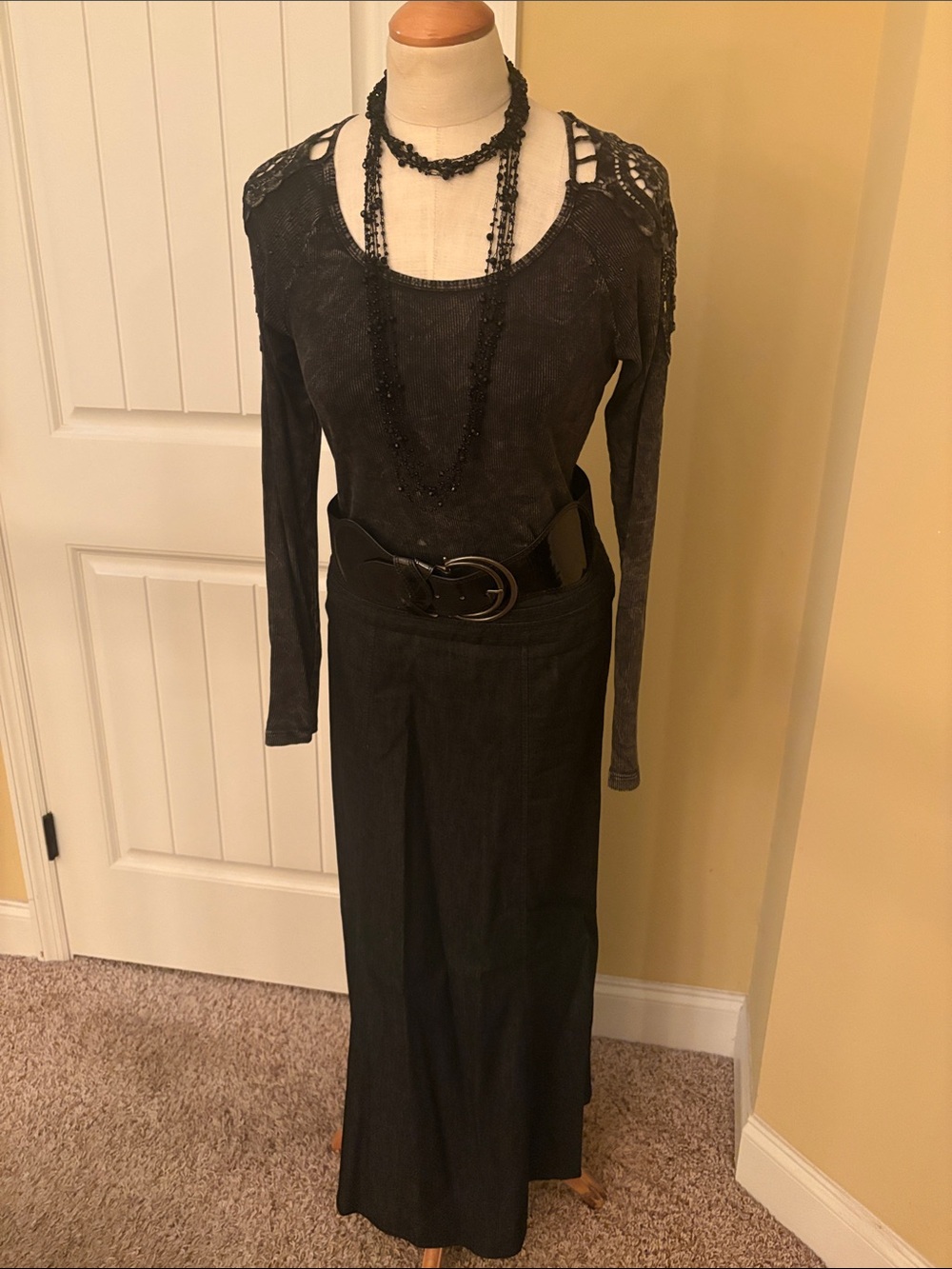 Black Denim Maxi Skirt